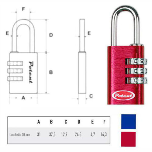 LUCCHETTO ALLUMINIO mm 30 COMBINAZIONE BLU  POTENT