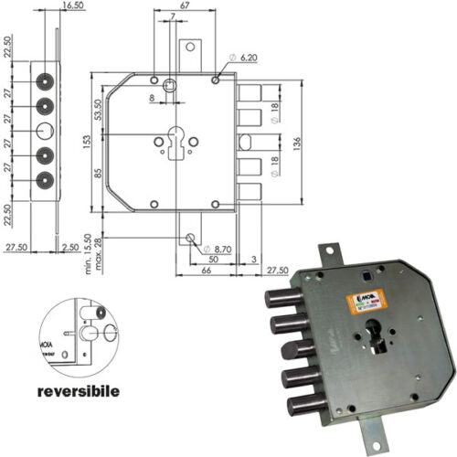 SERRATURA SIC.TRIPL.DX CIL.E63     RES654/270 MOIA