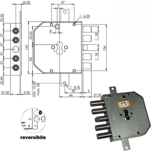 SERRATURA SIC.TRIPL.DX CIL.E63  RES654+33/270 MOIA