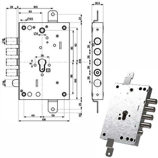 SERRATURA SIC.TRIPLICE int 28 82571 MOTTURA