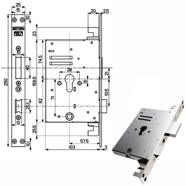 SERRATURA INFILARE FERRO TRIPLICE    89B75 MOTTURA