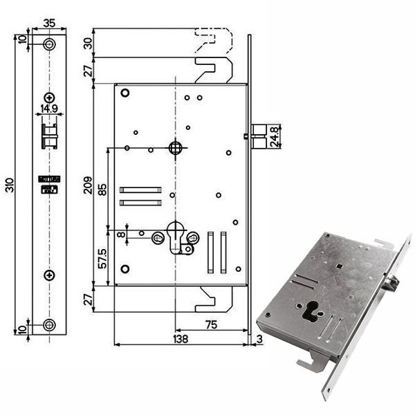 SERRATURA INFILARE FERRO TRIPLICE    898V6 MOTTURA