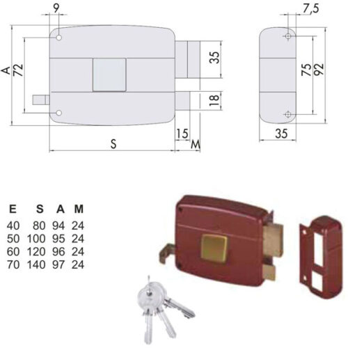 SERRATURA APP.LEGNO DX             50111-50-1 CISA
