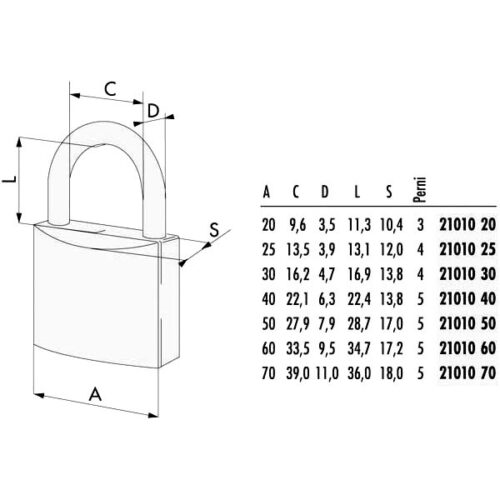 LUCCHETTO OTTONE mm 20               21010 CISA LL