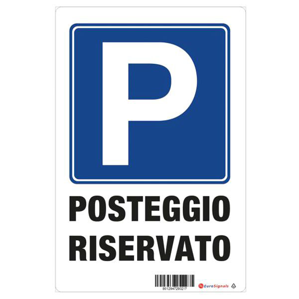 CARTELLO POSTEGGIO RISERVATO      20x 30 PLASTICA