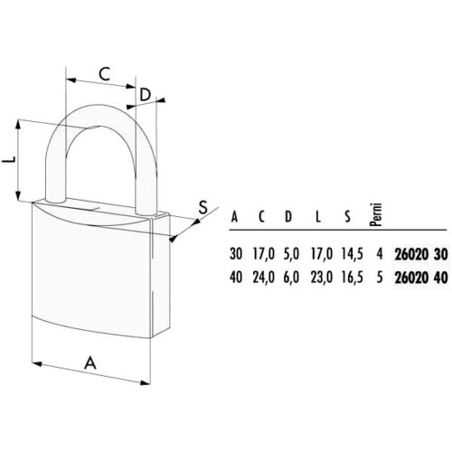 LUCCHETTO OTTONE mm 40 ARCO INOX        26020 CISA