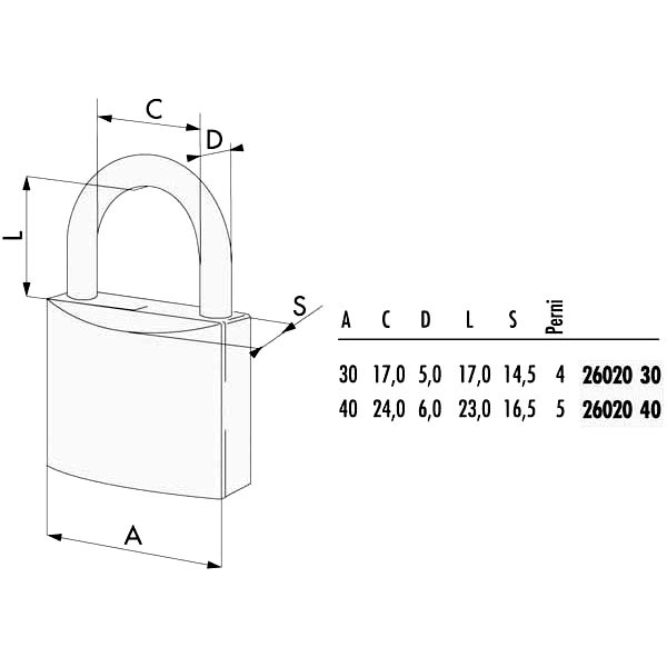 LUCCHETTO OTTONE mm 30 ARCO INOX        26020 CISA