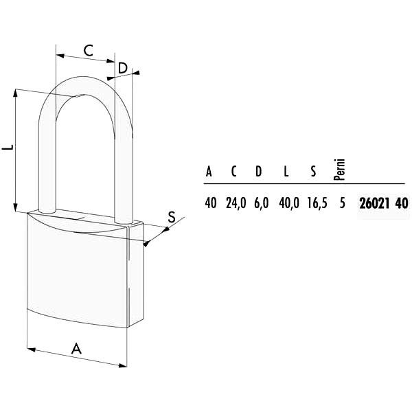 LUCCHETTO OTTONE mm 40 ARCO INOX LUNGO  26021 CISA