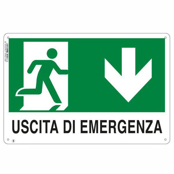 CARTELLO USCITA EMERGENZA GIU’    30x 20 PLASTICA