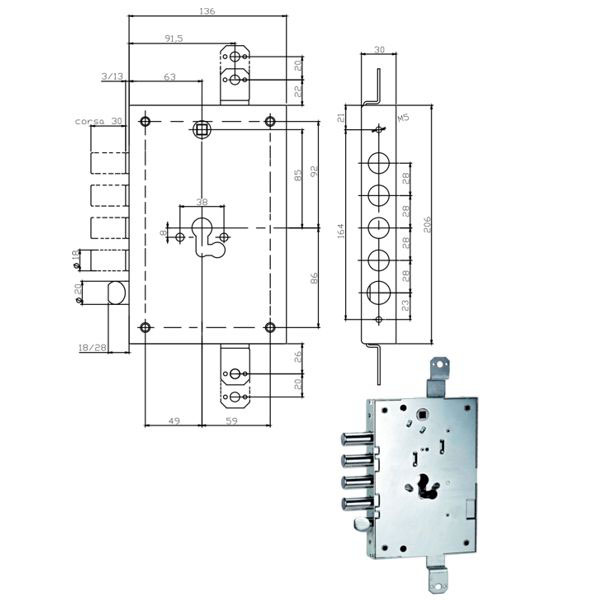 SERRATURA SIC.TRIPLICE E63      668.0328.0G00 ISEO