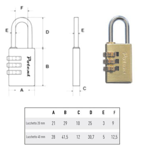 LUCCHETTO OTTONE mm 30 COMBINAZIONE         POTENT