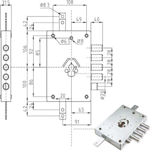 SERRATURA SIC.TRIPLICE SX CILINDRO E63   NE42 ATRA