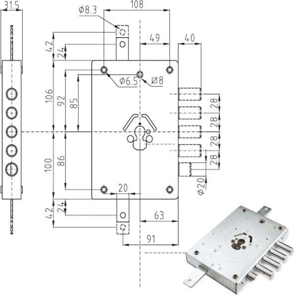 SERRATURA SIC.TRIPLICE DX CILINDRO E63 NE42 ATRA