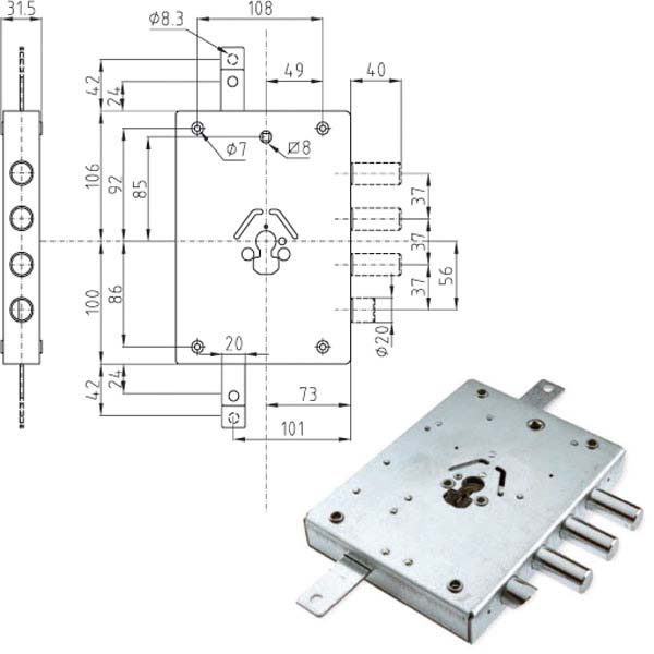SERRATURA SIC.TRIPLICE SX CILINDRO E73 NE43-7 ATRA