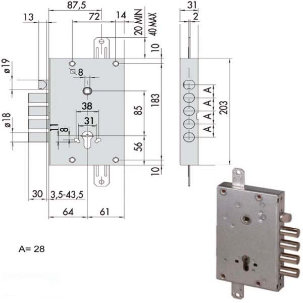 SERRATURA SICUREZZA TRIPLICE       56515-28-B CISA