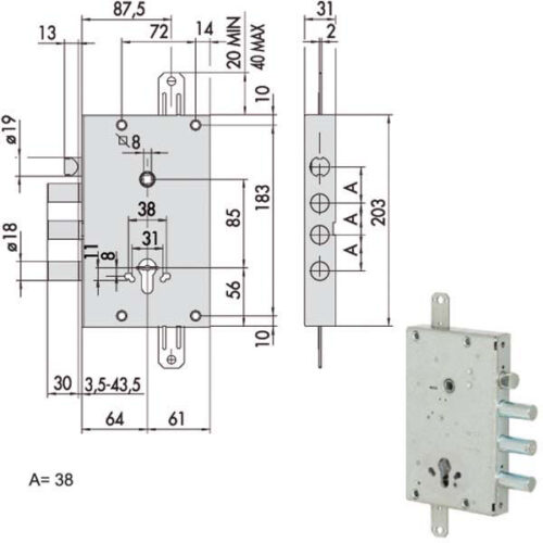 SERRATURA SICUREZZA TRIPLICE 00CA  56515-58-B CISA