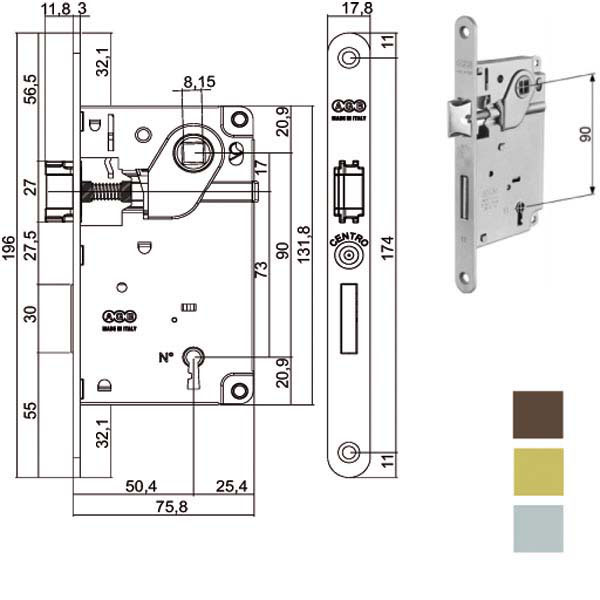 SERRATURA INF.LEGNO CENTRO E50 BRONZATA   1002 AGB