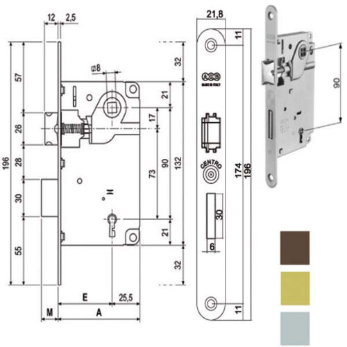 SERRATURA INF.LEGNO CENTRO E50 CROMO OP   1001 AGB