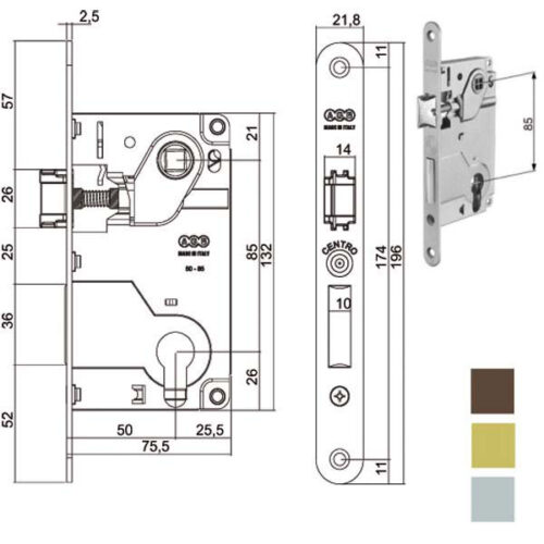 SERRATURA INF.LEGNO CENTRO E50 BRONZATA   1024 AGB