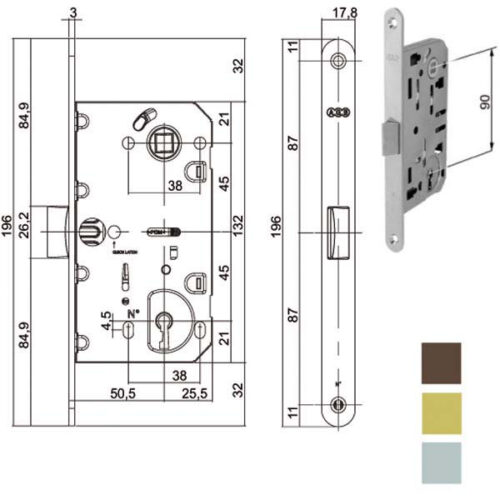 SERRATURA INF.LEGNO MEDIANA E35 OTTONATA  1101 AGB