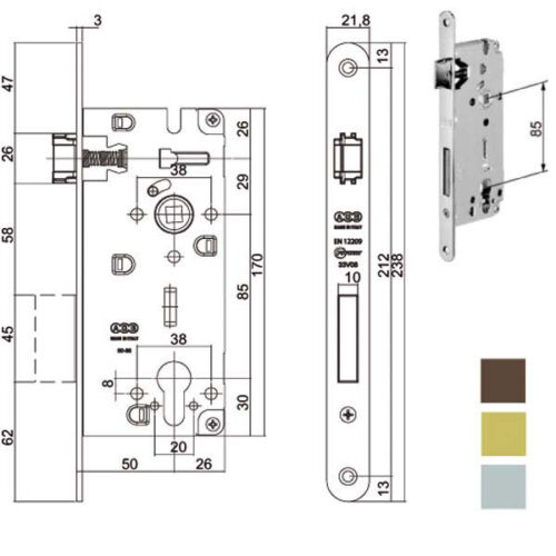 SERRATURA INF.LEGNO DUO E40 OTTONATA       851 AGB