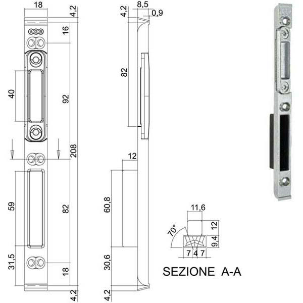 INCONTRO SERRATURE SICURTOP mm 18×208   W11692 AGB