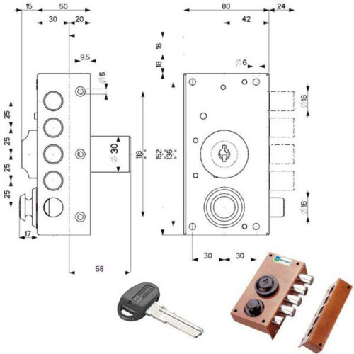 SERRATURA SIC.SEMPLICE SX POMPA SCR. 30416 MOTTURA