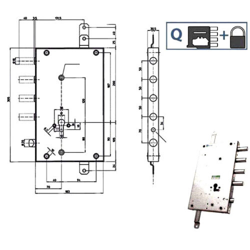 SERRATURA SIC.TRIPLICE DX SCR  70    85461 MOTTURA
