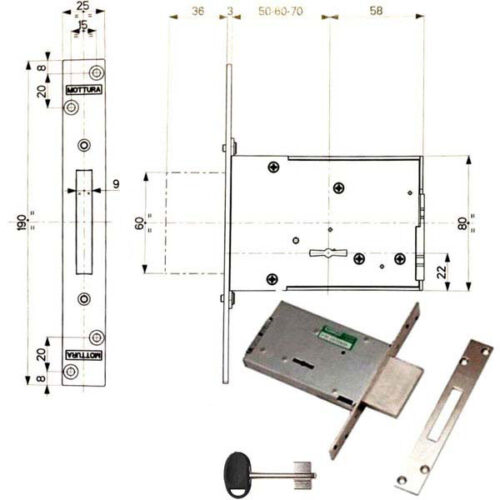 SERRATURA INFILARE FERRO DM E70      40701 MOTTURA