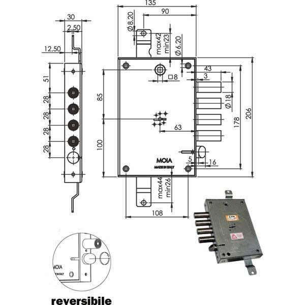 SERRATURA SIC.TRIPLICE DX DM E63      614/280 MOIA