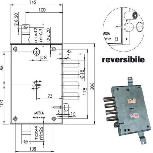 SERRATURA SIC.TRIPLICE DX DM E73      614/281 MOIA