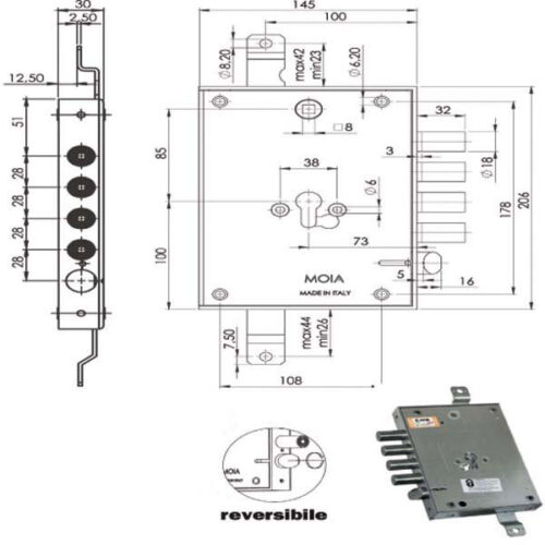 SERRATURA SIC.TRIPLICE CIL. E73       664/281 MOIA