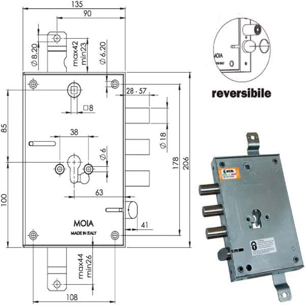 SERRATURA SIC.TRIPLICE CIL. E63       664/370 MOIA