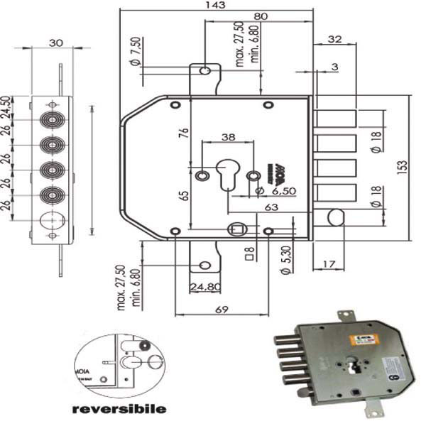SERRATURA SIC.TRIPLICE DX CIL. E63 AP954 MOIA