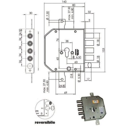 SERRATURA SIC.TRIPLICE SX CIL. E63    AP954+9 MOIA