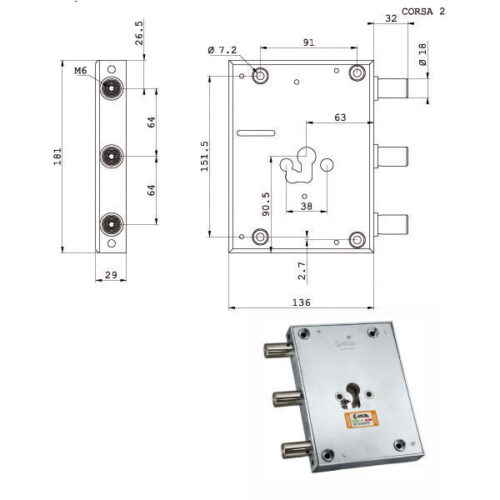 SERRATURA SIC.TRIPLICE CIL. E63    RFI661/640 MOIA