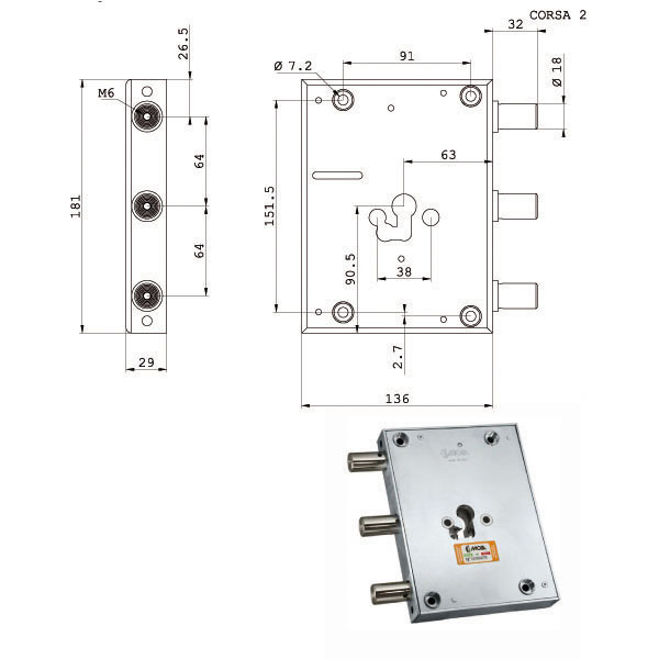 SERRATURA SIC.TRIPLICE CIL. E63    RFI661/640 MOIA