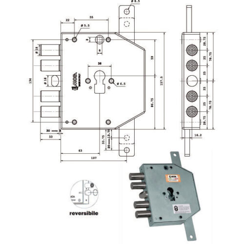 SERRATURA SIC.TRIPLICE DX CIL. E63 RCO654/250 MOIA