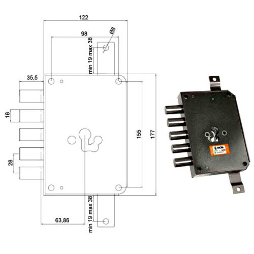 SERRATURA SIC.TRIPLICE CIL. E63    RCE663/280 MOIA