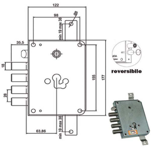 SERRATURA SIC.TRIPLICE CIL. E63    RCE664/280 MOIA
