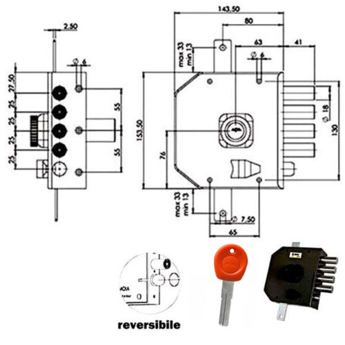 SERRATURA SIC.TRIPLICE DX POMPA         JM424 MOIA