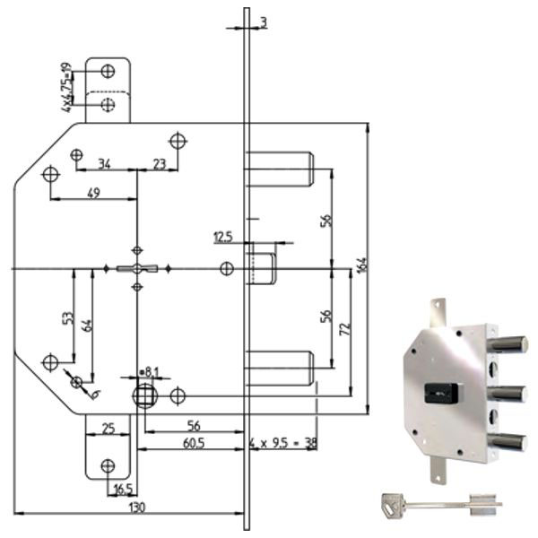 SERRATURA SIC.TRIPLICE SX DM           2105-11N CR
