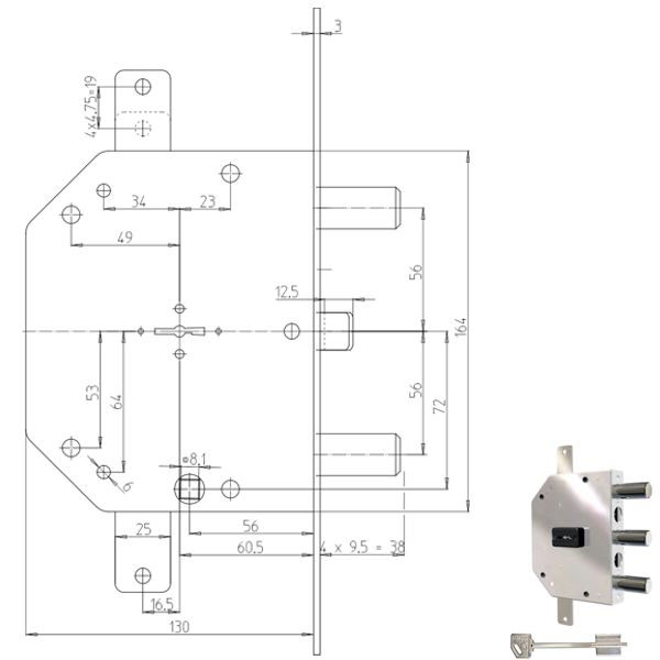 SERRATURA SIC.TRIPLICE SX DM           2105-61N CR