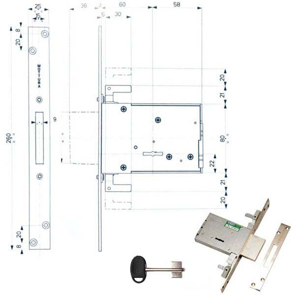 SERRATURA INFILARE FERRO TRIPLICE    40705 MOTTURA
