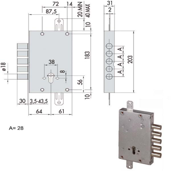 SERRATURA SICUREZZA TRIPLICE       56505-28-B CISA