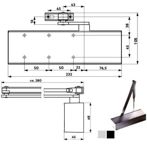CHIUDIPORTA AERODINAMICO ARGENTO   TS 72 BCA DORMA
