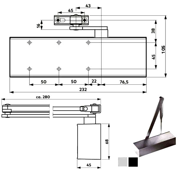 CHIUDIPORTA AERODINAMICO ARGENTO   TS 72 BCA DORMA