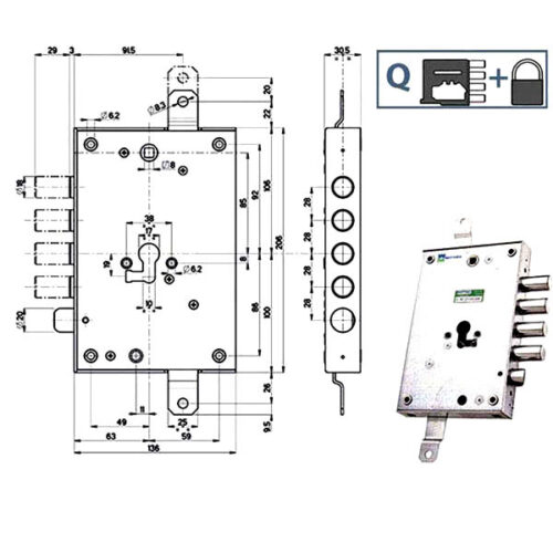 SERRATURA SIC.TRIPLICE DX int 28     85571 MOTTURA