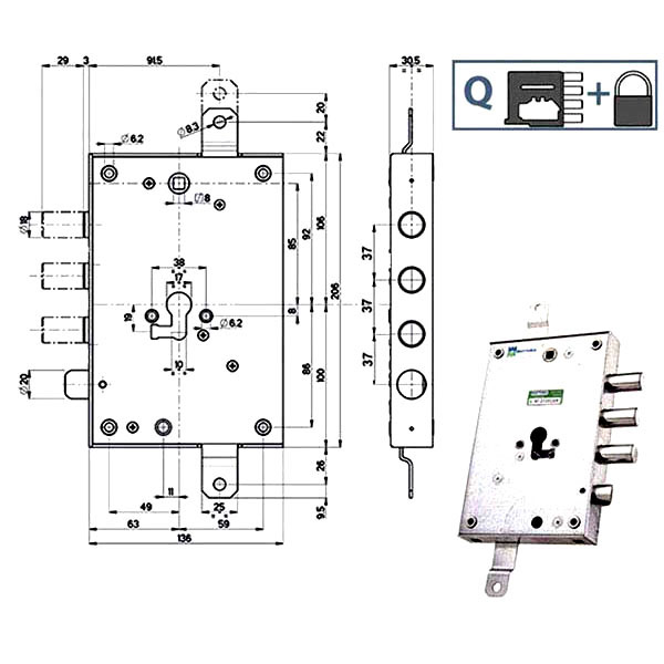 SERRATURA SIC.TRIPLICE SX int 37     85571 MOTTURA