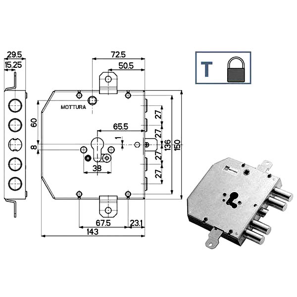 SERRATURA SIC.TRIPLICE               89E31 MOTTURA